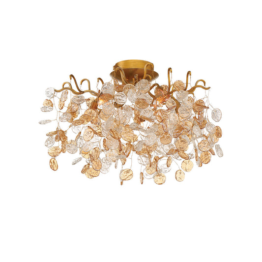 Eurofase Lighting Campobasso 26" 8-light Round Dimmable Halogen Bulb Gold Chandelier With Clear Amber Hand Pressed Round Glass Wafer Shades