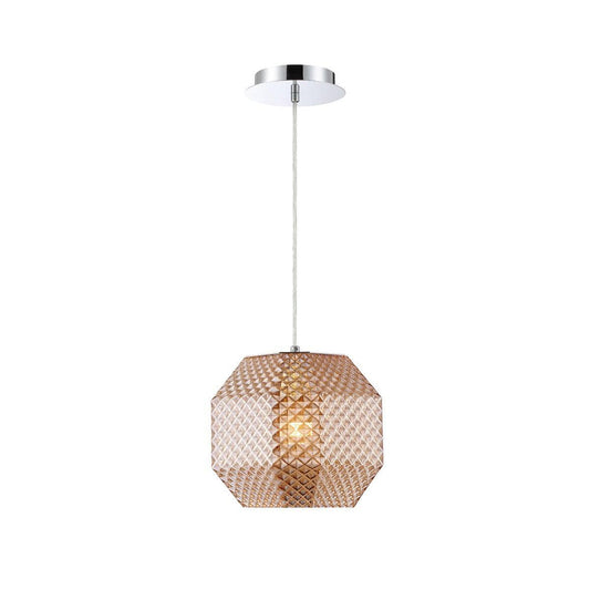 Eurofase Lighting Catalda 9" Dimmable Incandescent Chrome Pendant Light With Geometric Amber Glass Shade