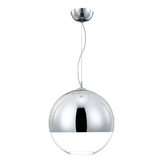 Eurofase Lighting Chromos 16" Large Dimmable Incandescent Chrome Pendant Light With Hand-Blown Clear Glass Shade