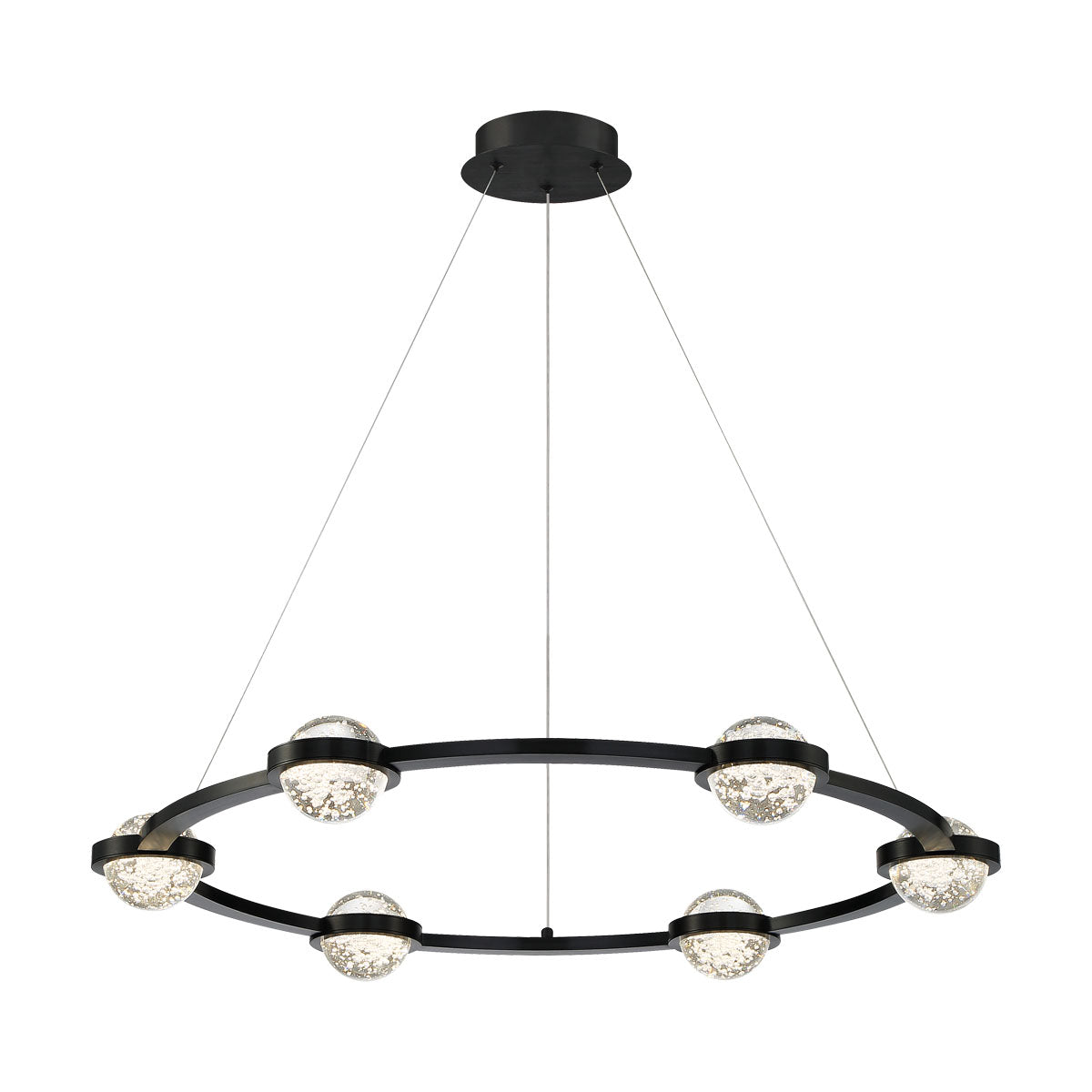 Eurofase Lighting Circolo 36" 6-Light Dimmable Integrated LED Black Round Chandelier With Seeded Glass Orb Shades