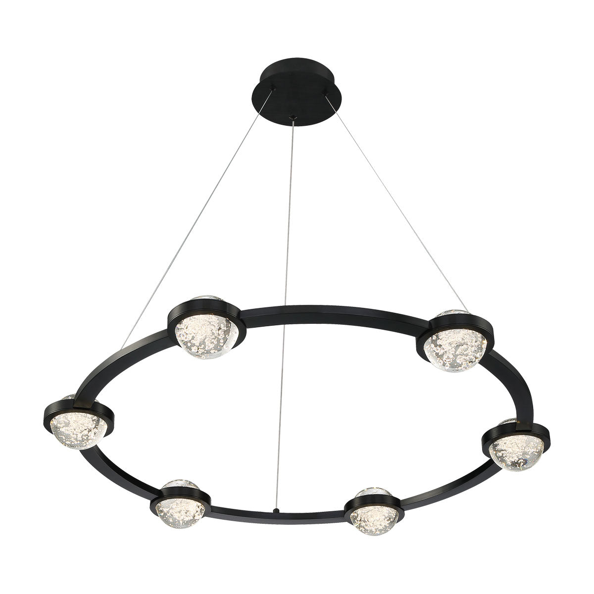 Eurofase Lighting Circolo 36" 6-Light Dimmable Integrated LED Black Round Chandelier With Seeded Glass Orb Shades