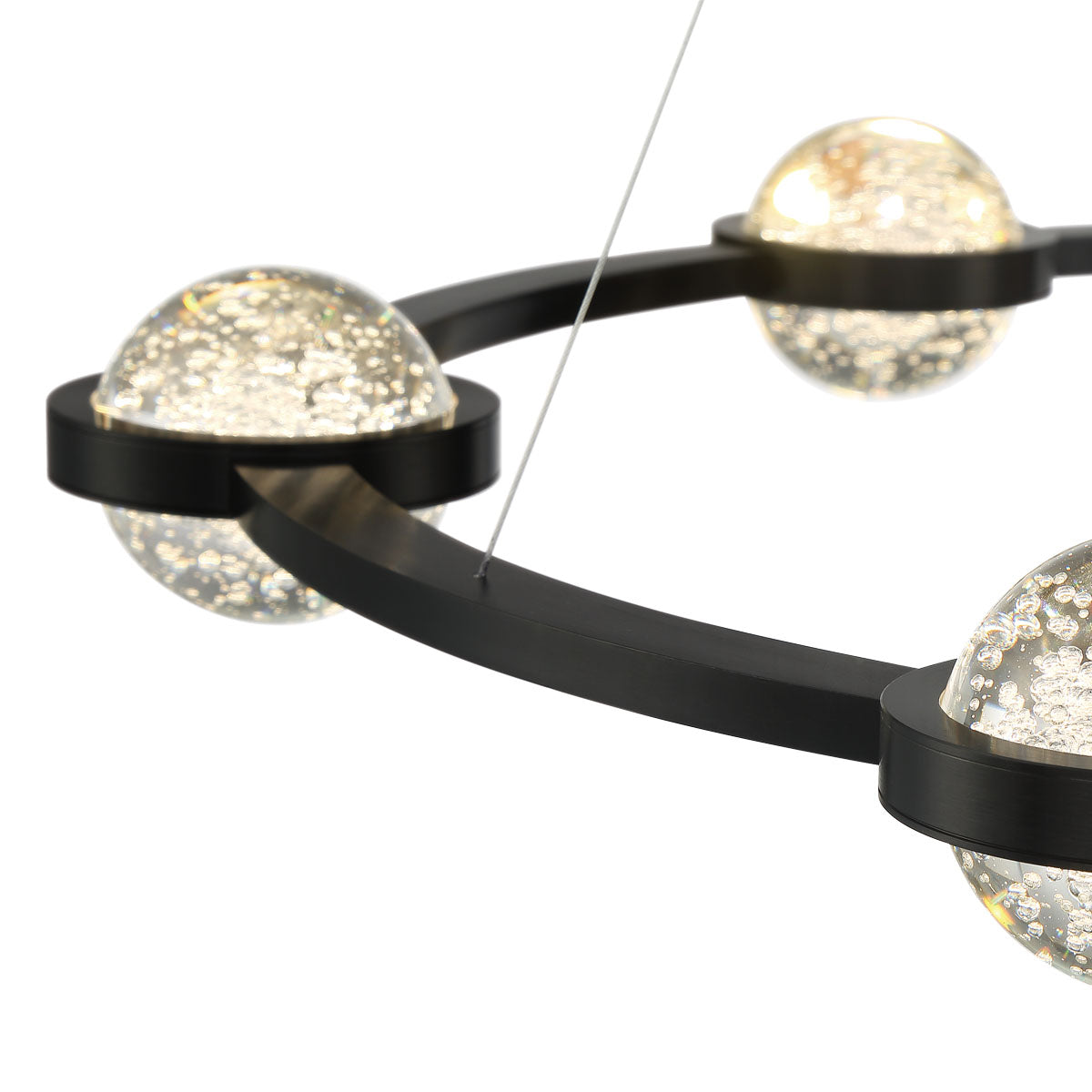 Eurofase Lighting Circolo 36" 6-Light Dimmable Integrated LED Black Round Chandelier With Seeded Glass Orb Shades