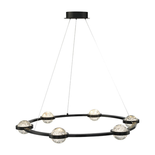 Eurofase Lighting Circolo 36" 6-Light Dimmable Integrated LED Black Round Chandelier With Seeded Glass Orb Shades