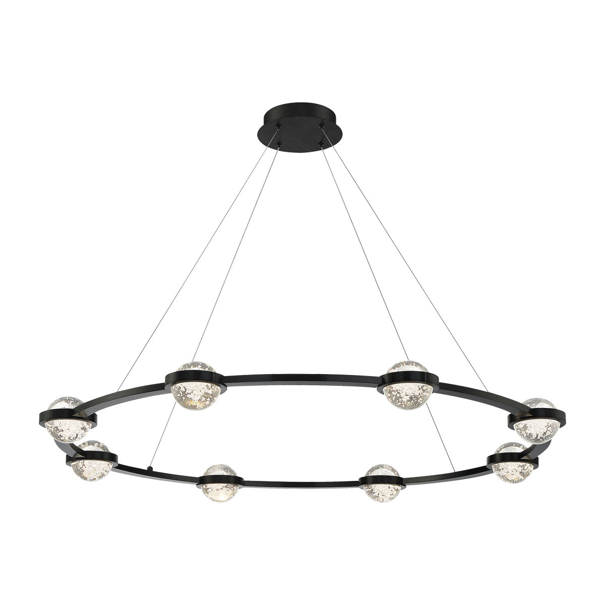 Eurofase Lighting Circolo 48" 8-Light Dimmable Integrated LED Black Round Chandelier With Seeded Glass Orb Shades