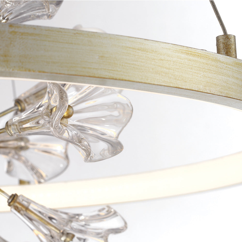 Eurofase Lighting Clayton 43" Dimmable Integrated LED Silver And Brushed Gold Oval Chandelier With A Bouquet Of Opal and Clear Glass Florets