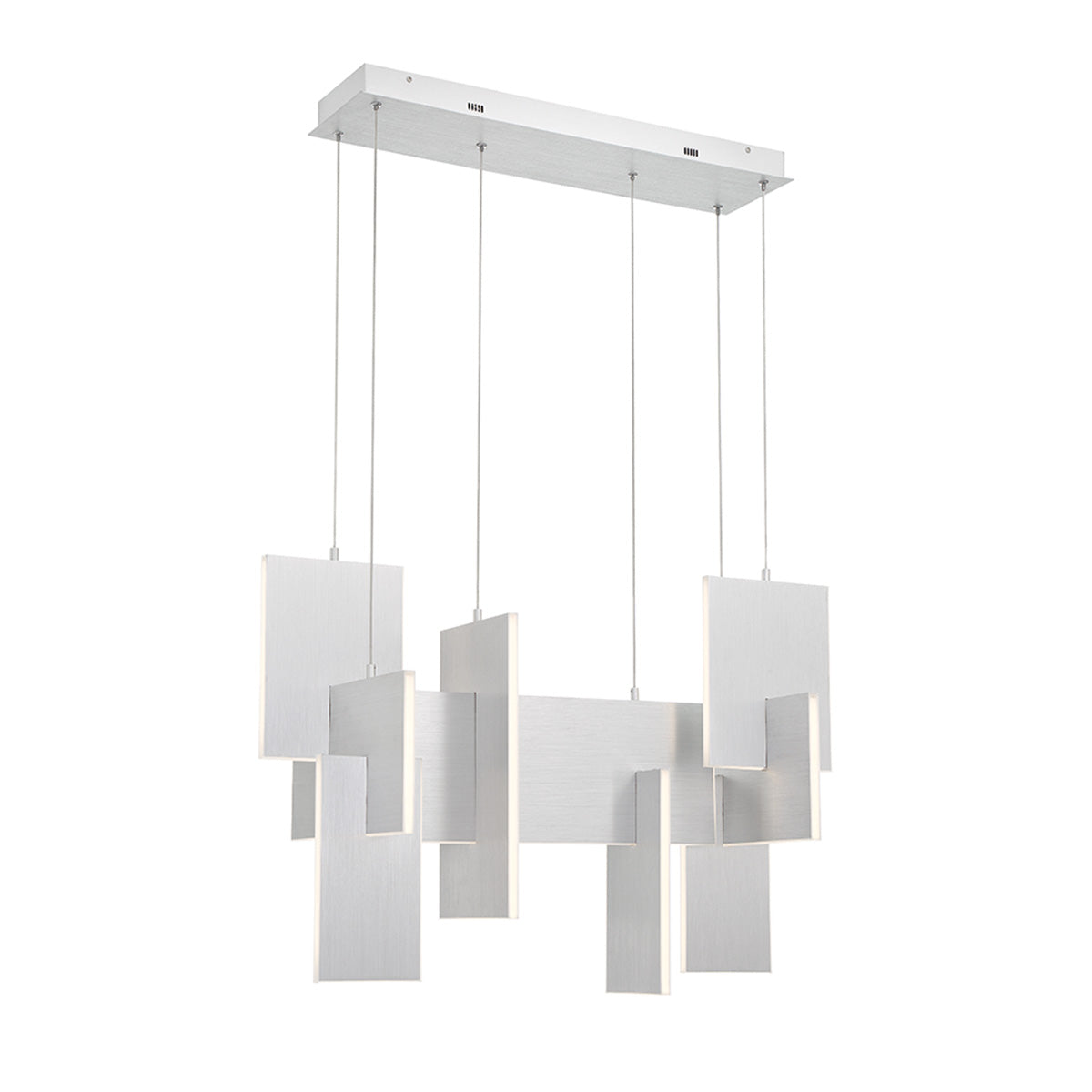 Eurofase Lighting Coburg 33" Large Dimmable Integrated LED Metal Linear Aluminum Chandelier With Clear Acrylic Shades