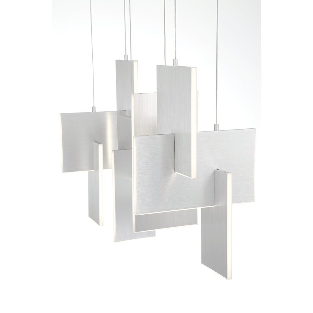 Eurofase Lighting Coburg 33" Large Dimmable Integrated LED Metal Linear Aluminum Chandelier With Clear Acrylic Shades