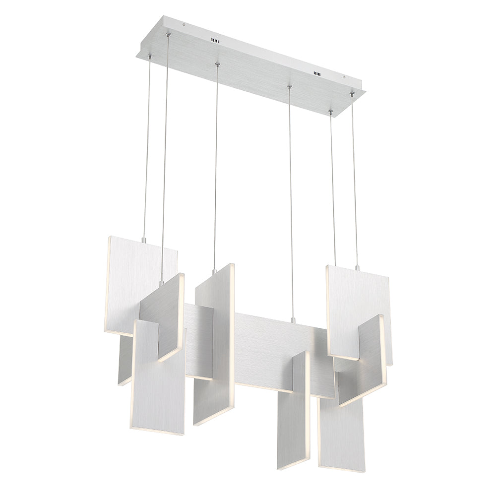Eurofase Lighting Coburg 33" Large Dimmable Integrated LED Metal Linear Aluminum Chandelier With Clear Acrylic Shades