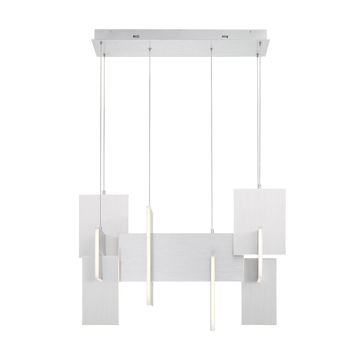 Eurofase Lighting Coburg 33" Large Dimmable Integrated LED Metal Linear Aluminum Chandelier With Clear Acrylic Shades
