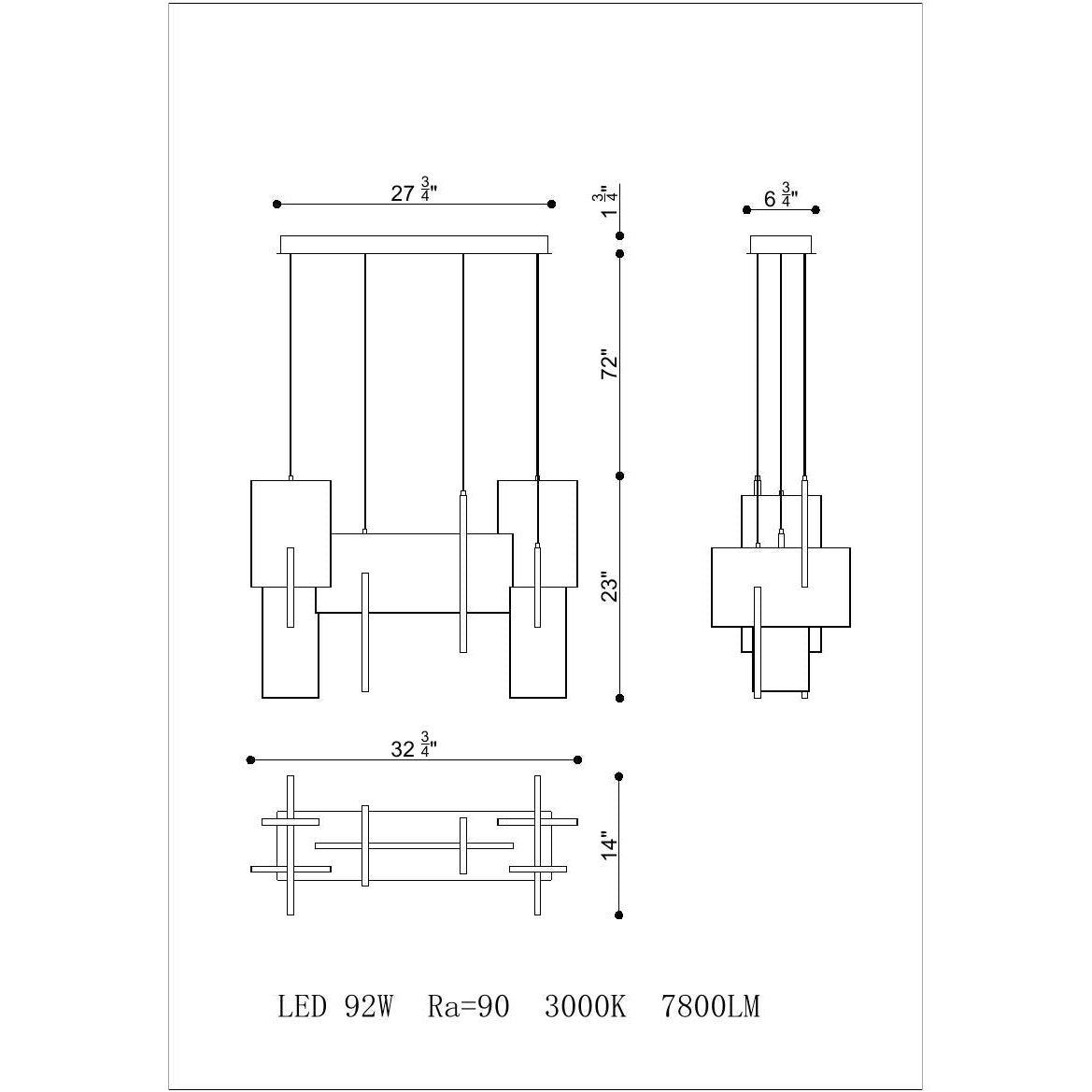 Eurofase Lighting Coburg 33" Large Dimmable Integrated LED Metal Linear Black Chandelier With White Acrylic Shades