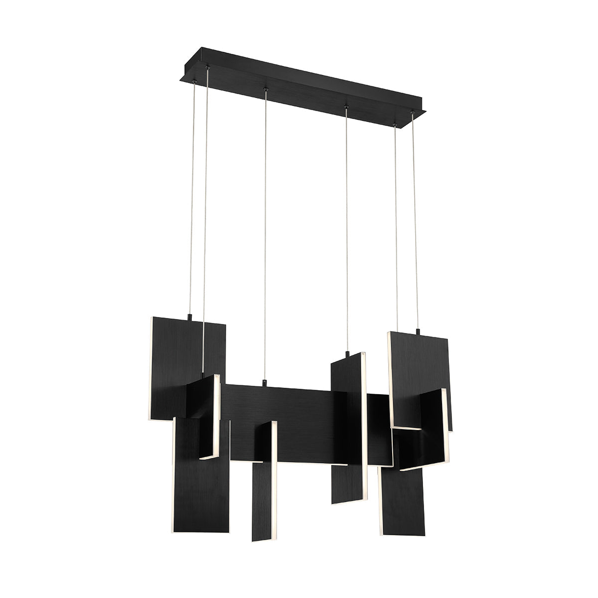 Eurofase Lighting Coburg 33" Large Dimmable Integrated LED Metal Linear Black Chandelier With White Acrylic Shades