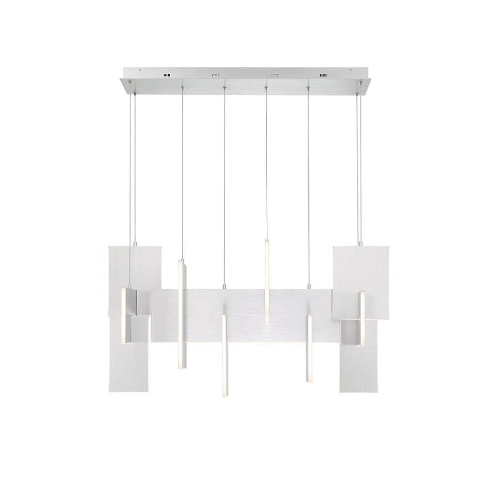 Eurofase Lighting Coburg 42" Extra Large Dimmable Integrated LED Metal Linear Aluminum Chandelier With White Acrylic Shades