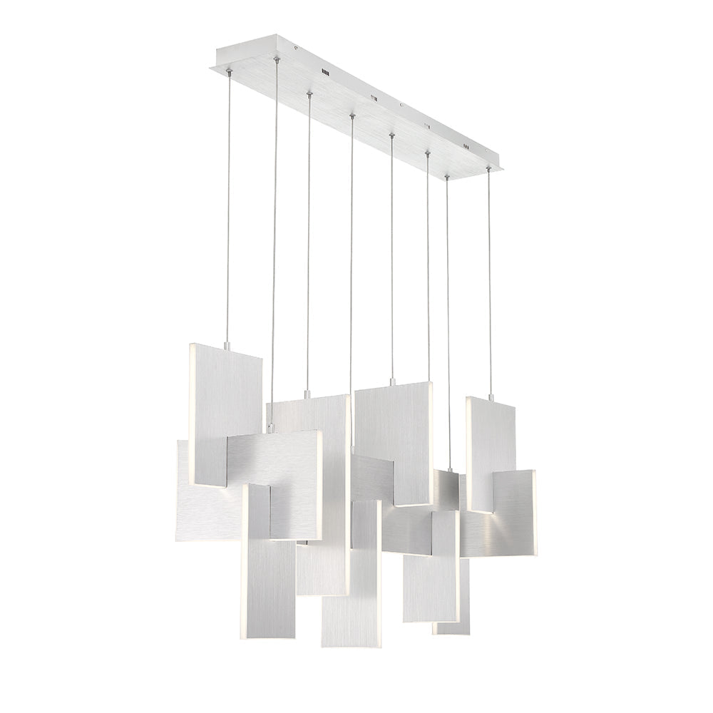 Eurofase Lighting Coburg 42" Extra Large Dimmable Integrated LED Metal Linear Aluminum Chandelier With White Acrylic Shades