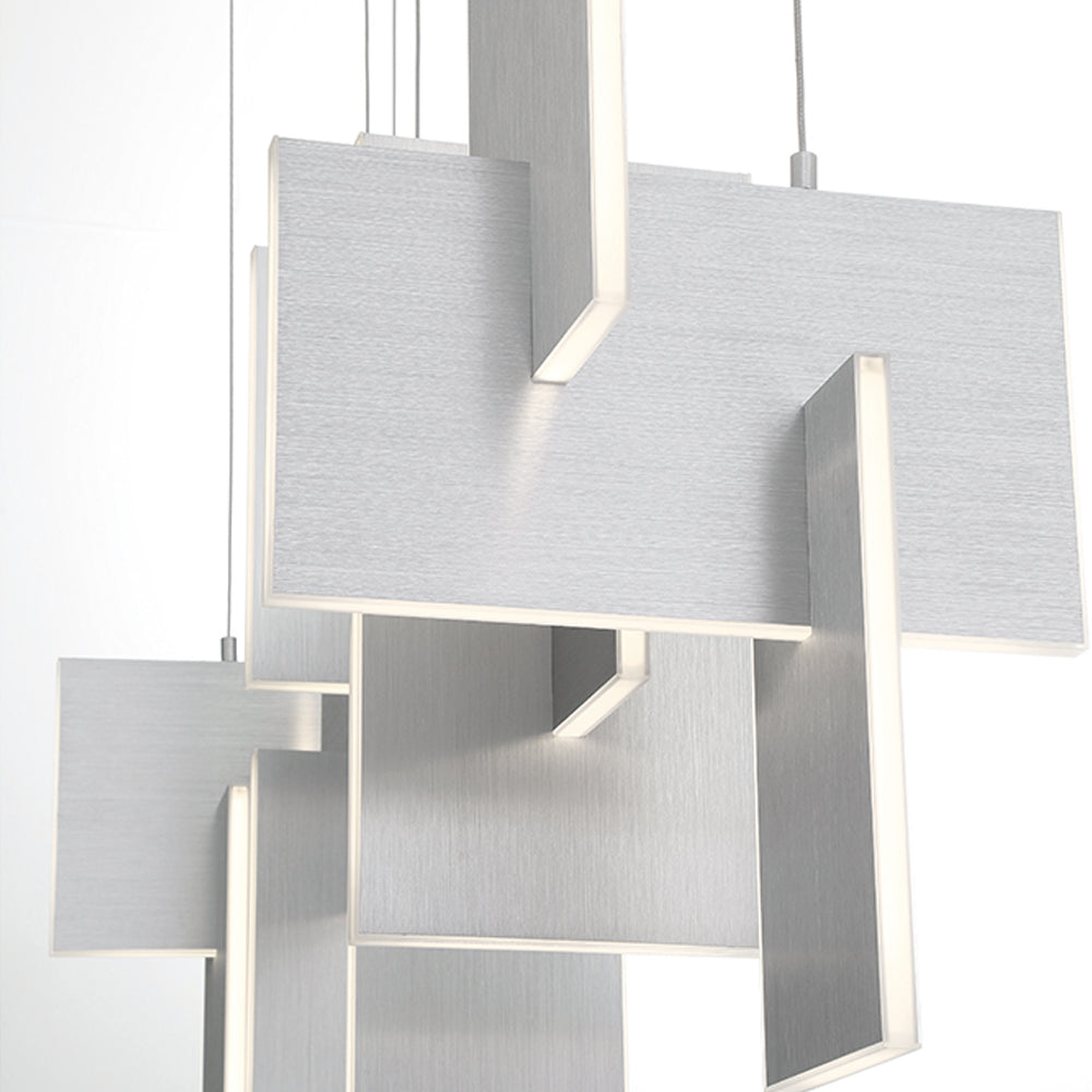 Eurofase Lighting Coburg 42" Extra Large Dimmable Integrated LED Metal Linear Aluminum Chandelier With White Acrylic Shades