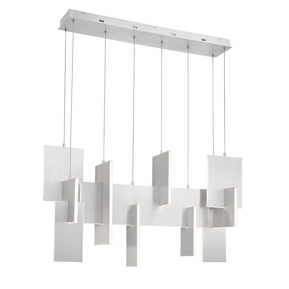 Eurofase Lighting Coburg 42" Extra Large Dimmable Integrated LED Metal Linear Aluminum Chandelier With White Acrylic Shades