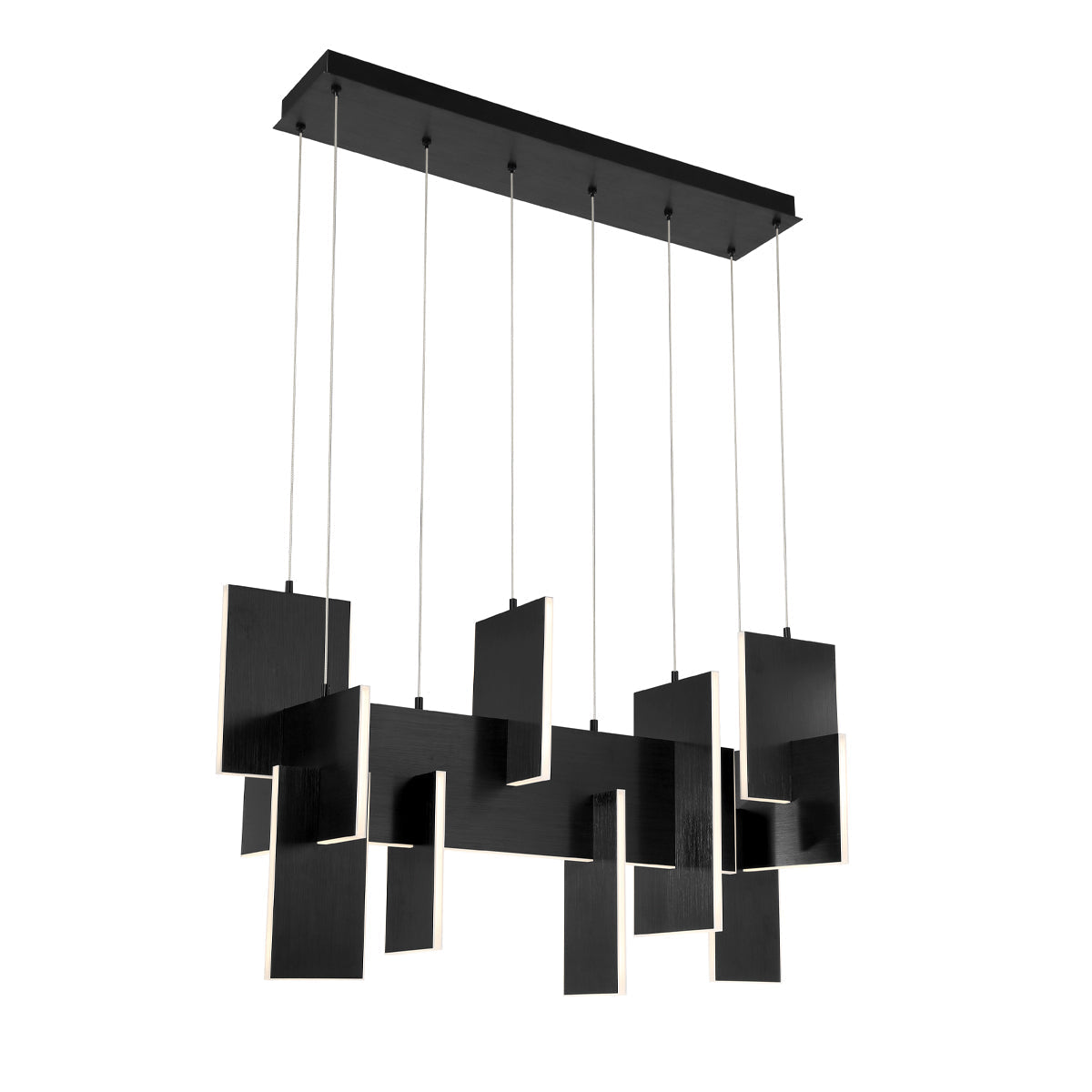 Eurofase Lighting Coburg 42" Extra Large Dimmable Integrated LED Metal Linear Black Chandelier With White Acrylic Shades