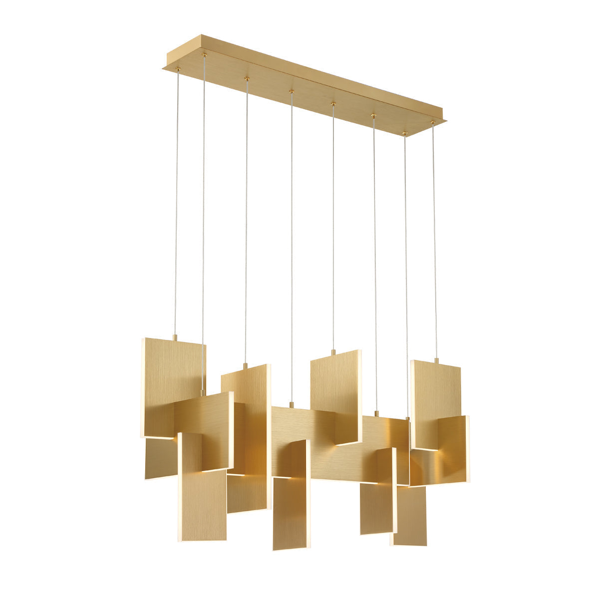 Eurofase Lighting Coburg 42" Extra Large Dimmable Integrated LED Metal Linear Gold Chandelier With White Acrylic Shades