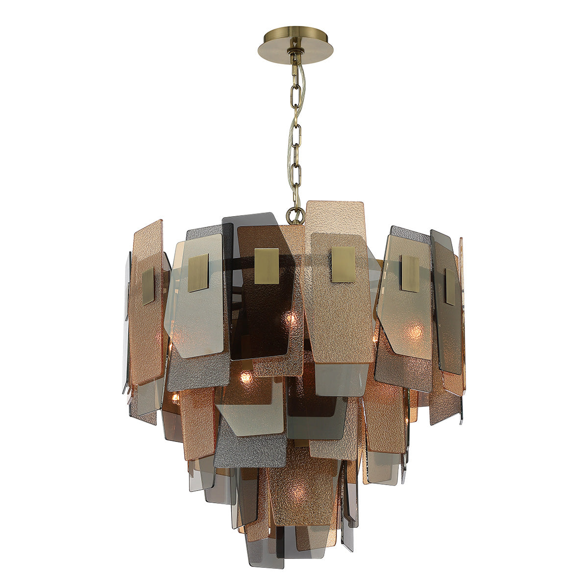 Eurofase Lighting Cocolina 24" 10-light Incandescent Antique Brass Round Chandelier With Amber Glass Shade Accents