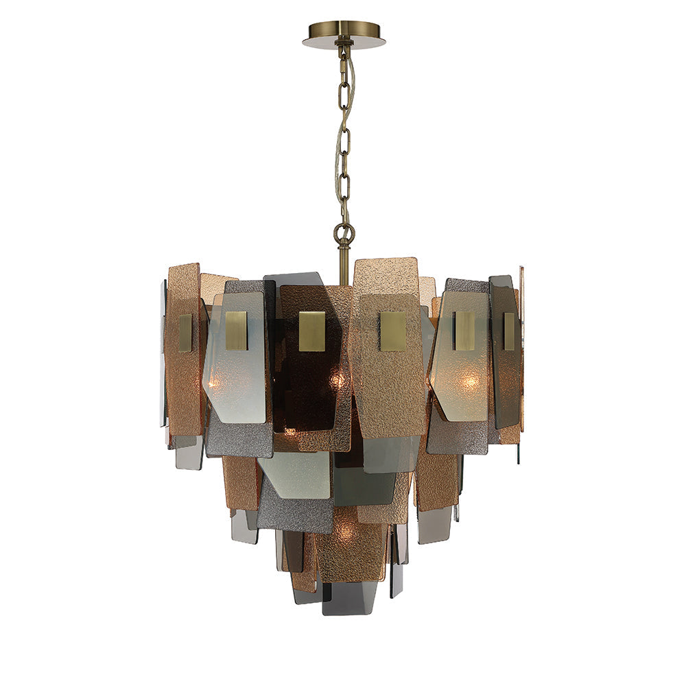 Eurofase Lighting Cocolina 24" 10-light Incandescent Antique Brass Round Chandelier With Amber Glass Shade Accents