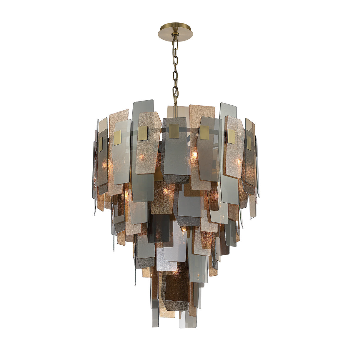Eurofase Lighting Cocolina 29" 19-light Incandescent Antique Brass Round Chandelier With Amber Glass Shade Accents