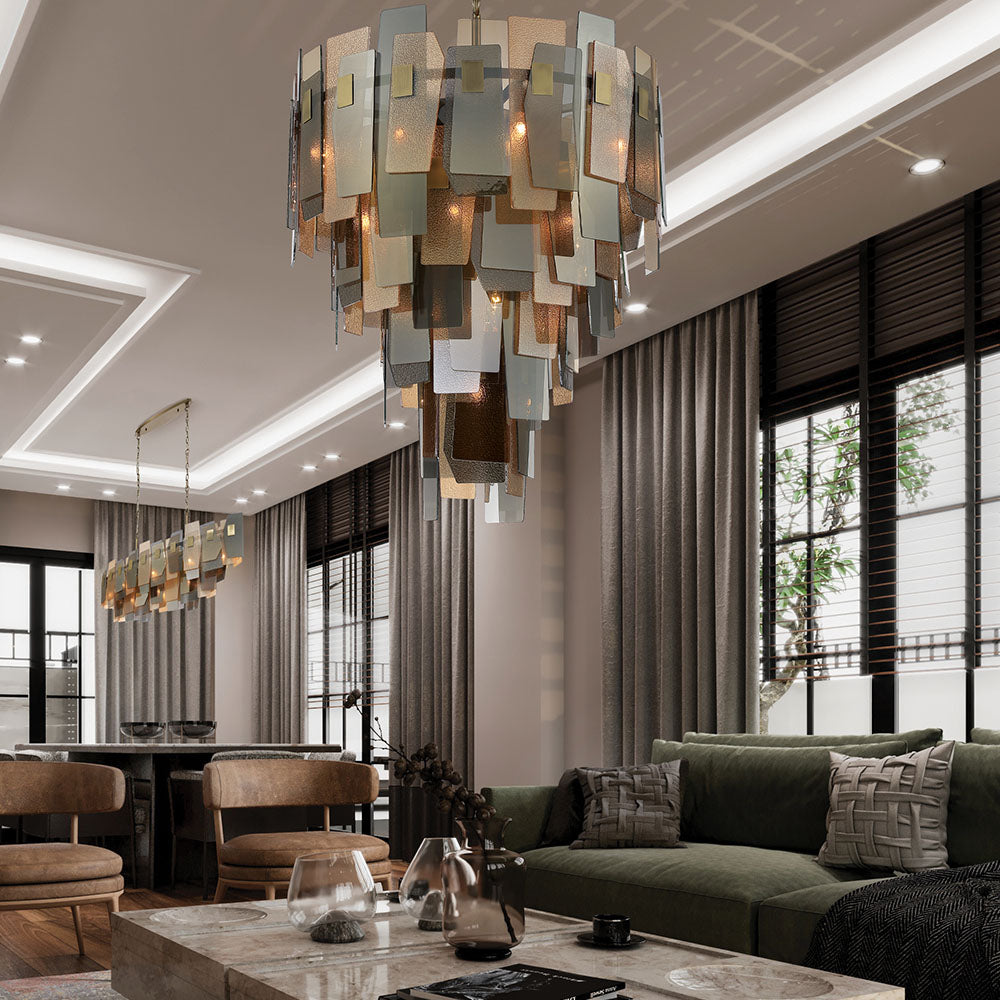 Eurofase Lighting Cocolina 29" 19-light Incandescent Antique Brass Round Chandelier With Amber Glass Shade Accents