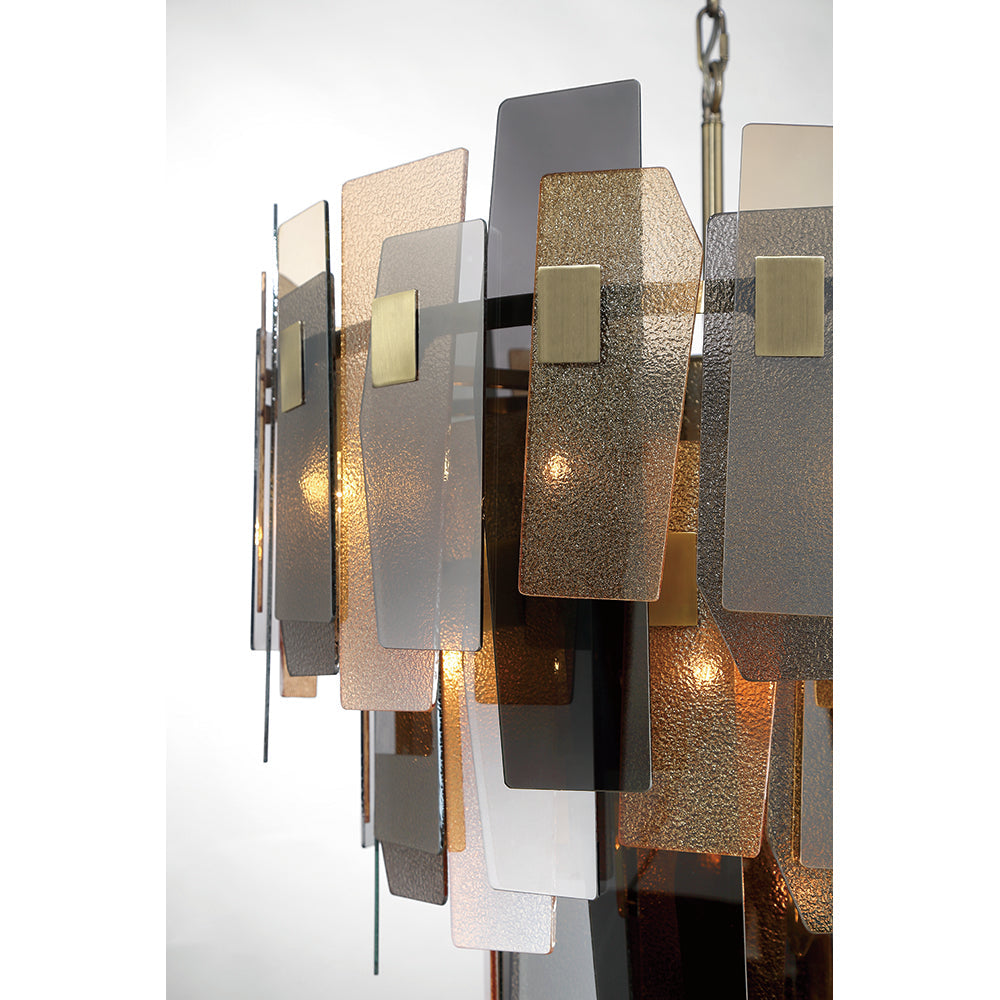 Eurofase Lighting Cocolina 29" 19-light Incandescent Antique Brass Round Chandelier With Amber Glass Shade Accents
