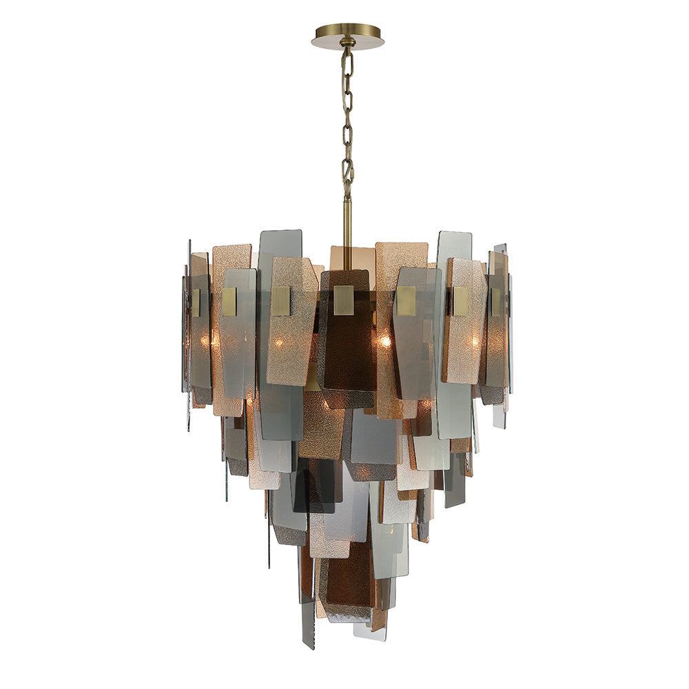 Eurofase Lighting Cocolina 29" 19-light Incandescent Antique Brass Round Chandelier With Amber Glass Shade Accents