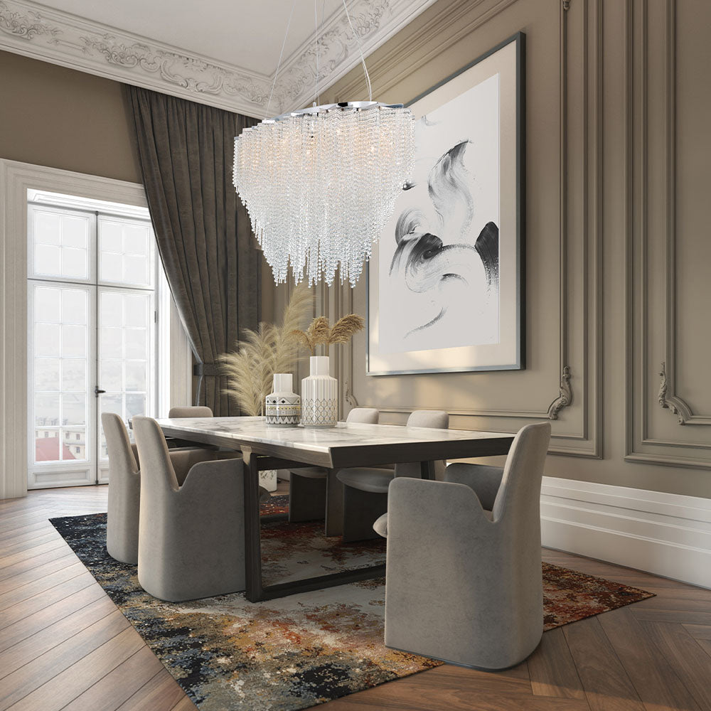 Eurofase Lighting Cohen 48" 18-light Oval Dimmable Halogen Chrome Chandelier With Draping Crystal Bead Accents