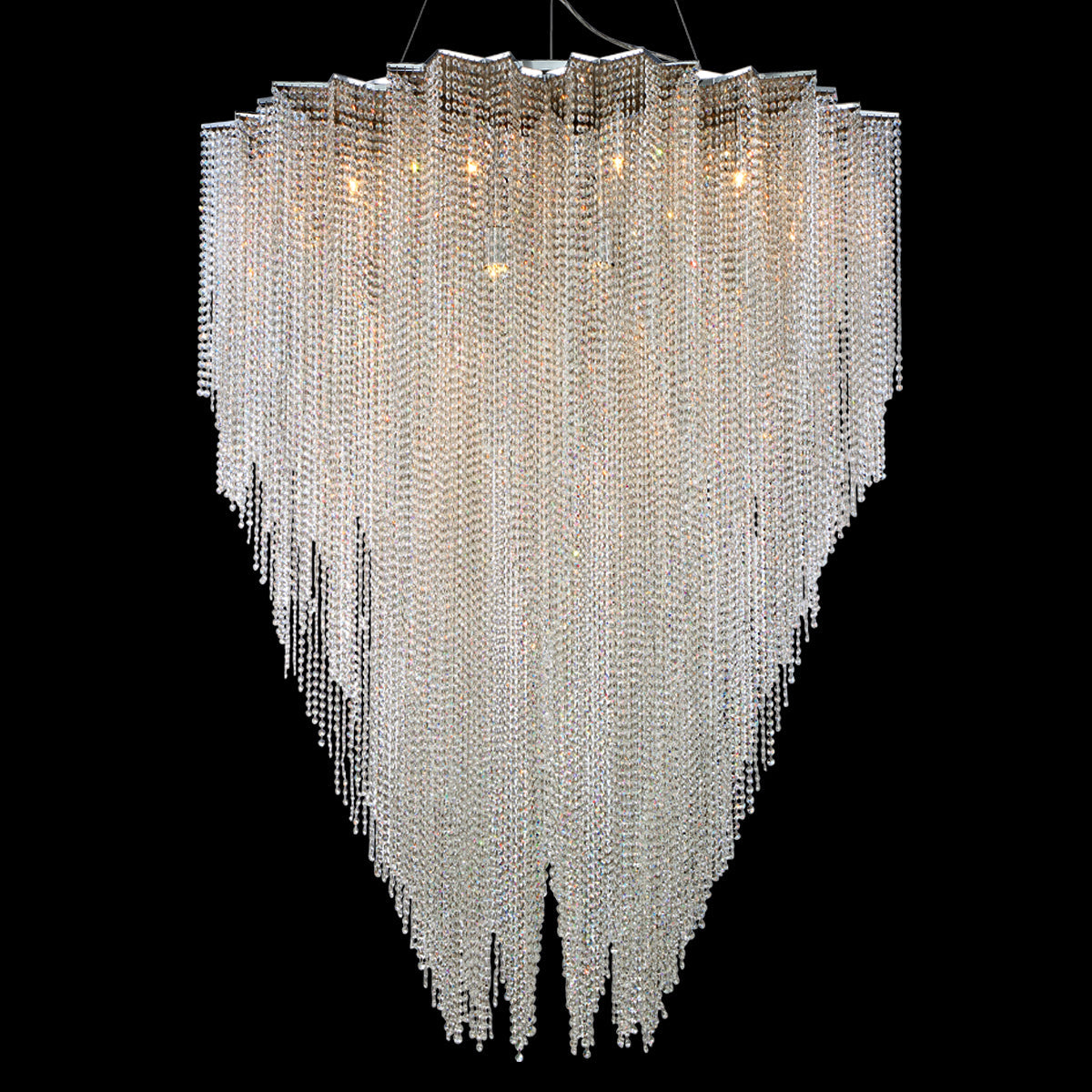 Eurofase Lighting Cohen 49" 12-light Round Dimmable Halogen Chrome Chandelier In Star Patterned Shade With Draping Crystal Beads