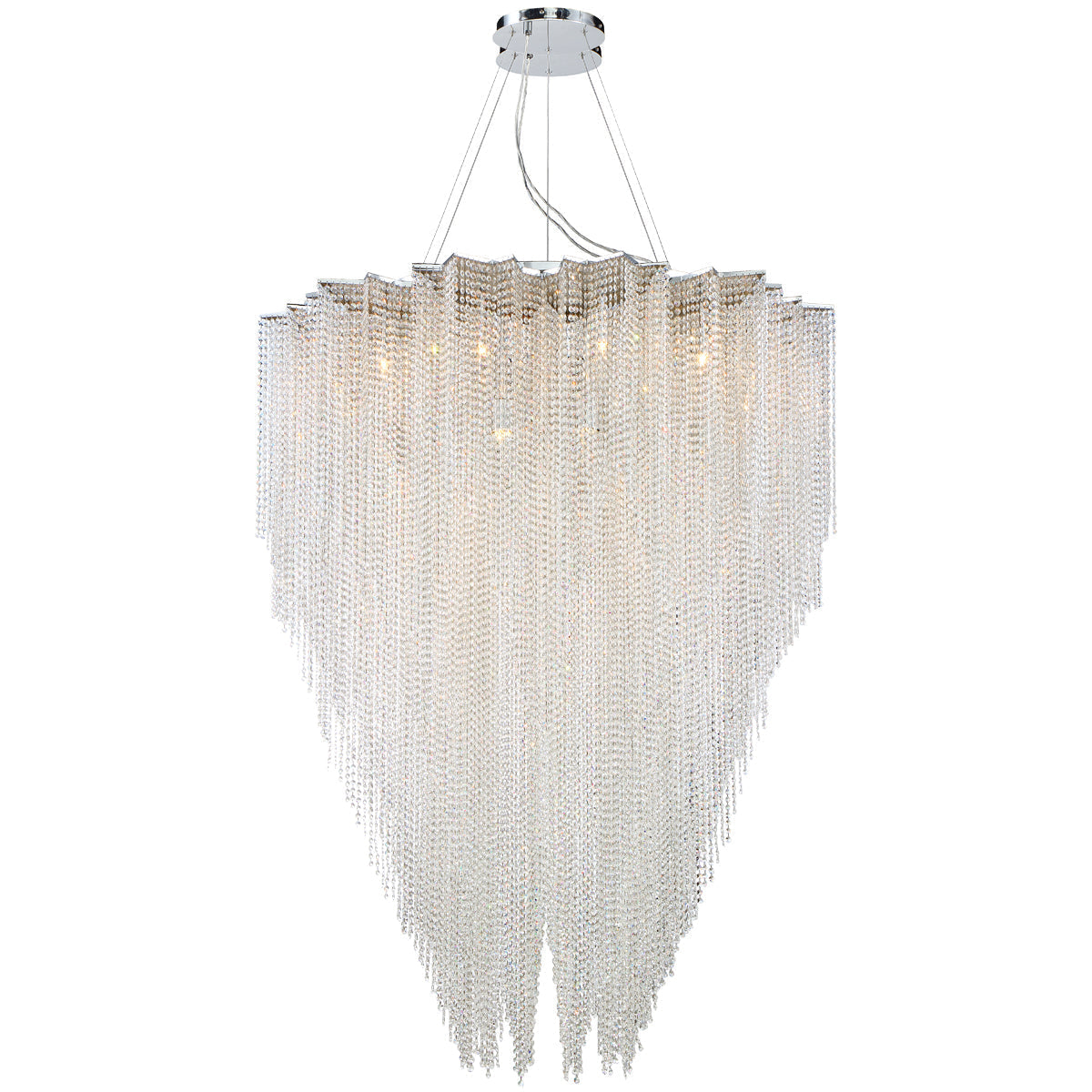 Eurofase Lighting Cohen 49" 12-light Round Dimmable Halogen Chrome Chandelier In Star Patterned Shade With Draping Crystal Beads