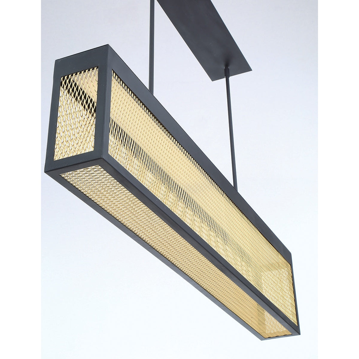 Eurofase Lighting Coop 36" Dimmable Integrated LED Metal Linear Sand Black Chandelier With Metal Gold Mesh Rectangular Shade