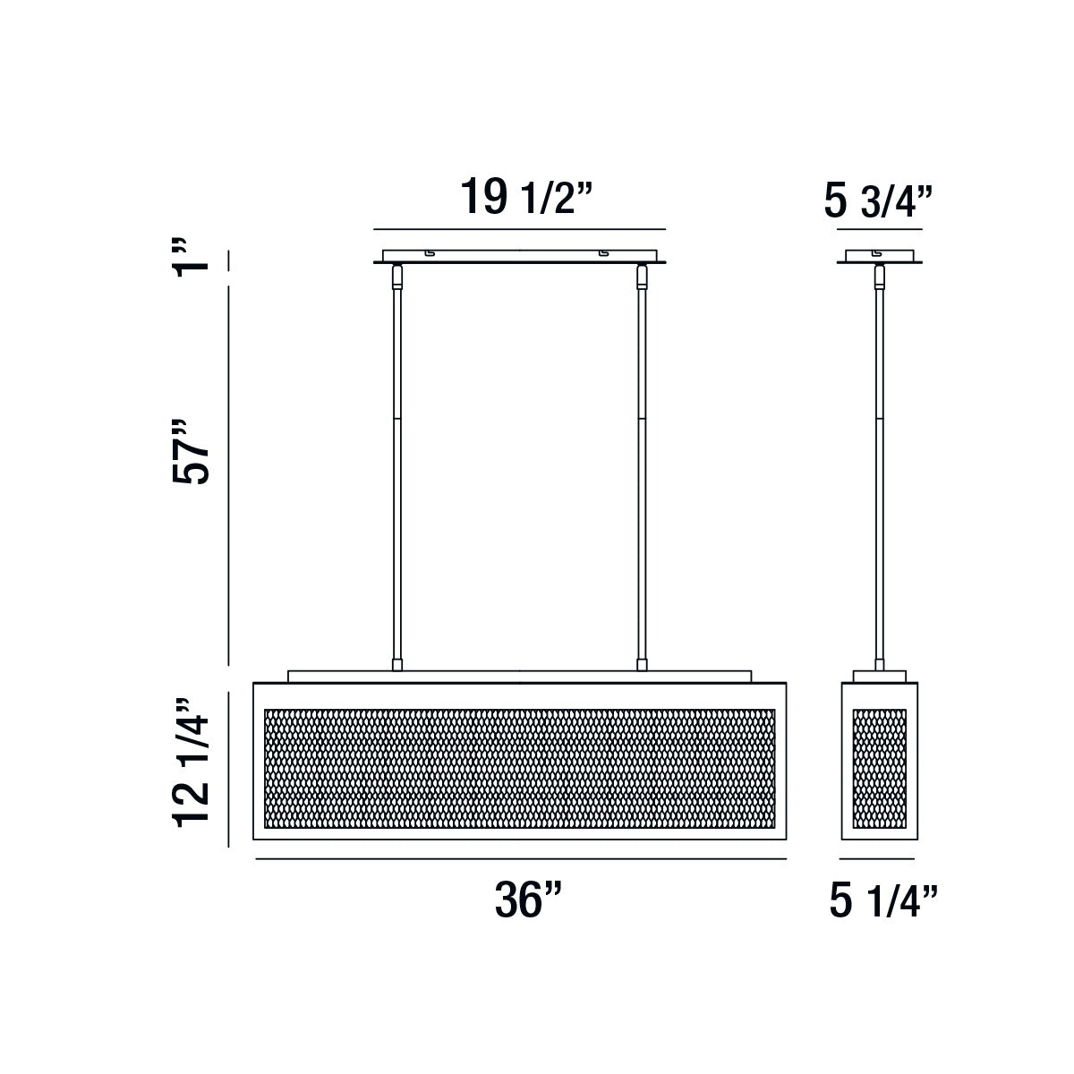 Eurofase Lighting Coop 36" Dimmable Integrated LED Metal Linear Sand Black Chandelier With Metal Gold Mesh Rectangular Shade