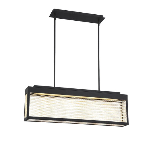 Eurofase Lighting Coop 36" Dimmable Integrated LED Metal Linear Sand Black Chandelier With Metal Gold Mesh Rectangular Shade