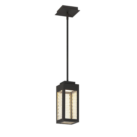 Eurofase Lighting Coop 5" Dimmable Integrated LED Metal Rectangular Sand Black Pendant Light With Metal Gold Mesh Rectangular Shade