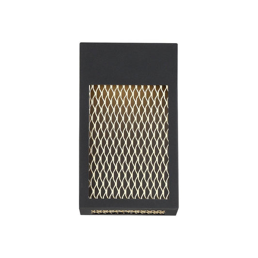 Eurofase Lighting Coop 6" Small Dimmable Integrated LED Metal Rectangular Sand Black Outdoor Wall Sconce With Metal Gold Mesh Rectangular Shade
