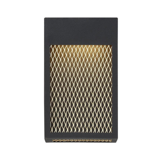 Eurofase Lighting Coop 7" Large Dimmable Integrated LED Metal Rectangular Sand Black Outdoor Wall Sconce With Metal Gold Mesh Rectangular Shade