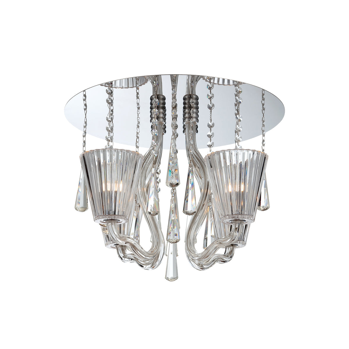 Eurofase Lighting Corato 18" 4-light Round Dimmable Halogen Bulb Chrome Flush Mount With Clear Glass Bell Crystal Shades