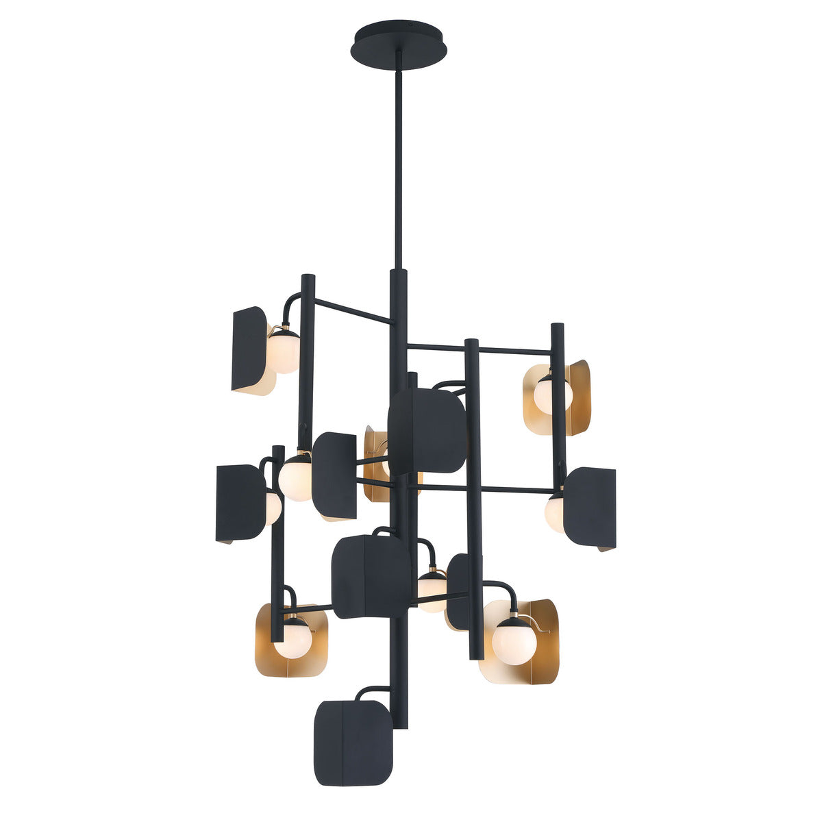 Eurofase Lighting Cornice 42" 12-Light Integrated LED Glass Shade Gold and Black Steel Chandelier