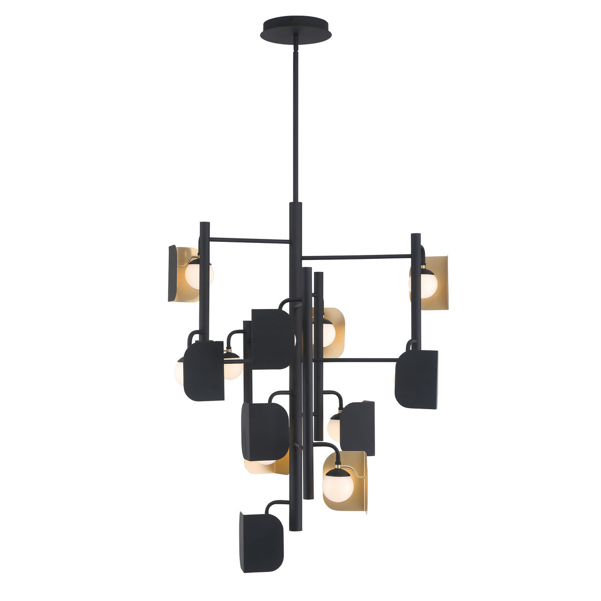 Eurofase Lighting Cornice 42" 12-Light Integrated LED Glass Shade Gold and Black Steel Chandelier