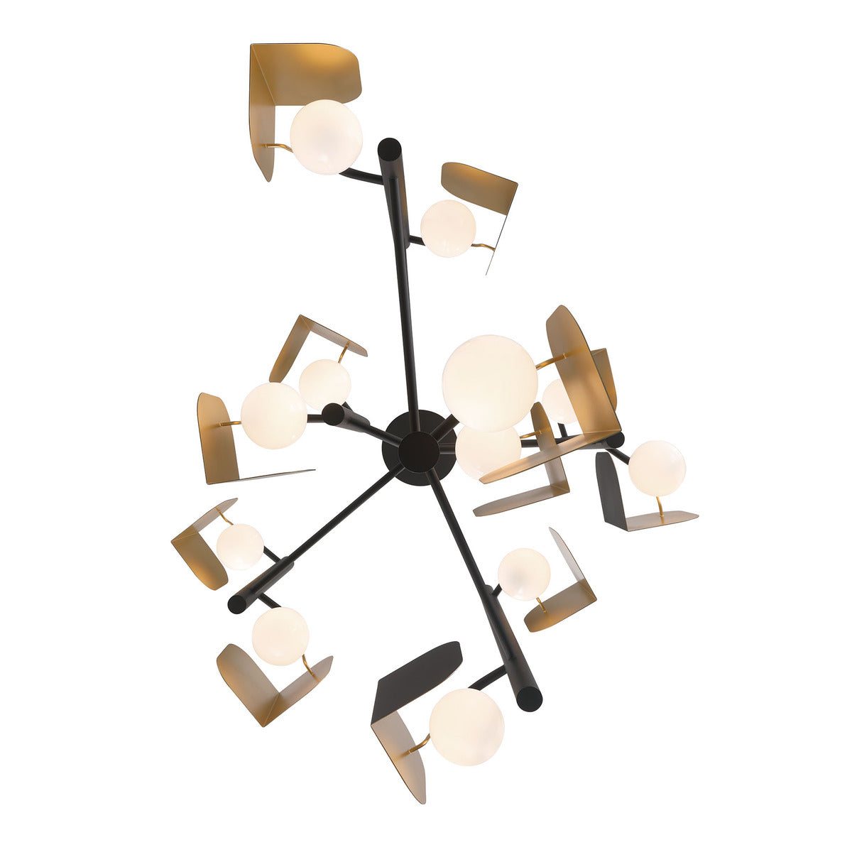 Eurofase Lighting Cornice 42" 12-Light Integrated LED Glass Shade Gold and Black Steel Chandelier