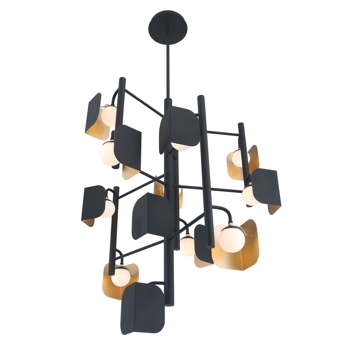 Eurofase Lighting Cornice 42" 12-Light Integrated LED Glass Shade Gold and Black Steel Chandelier