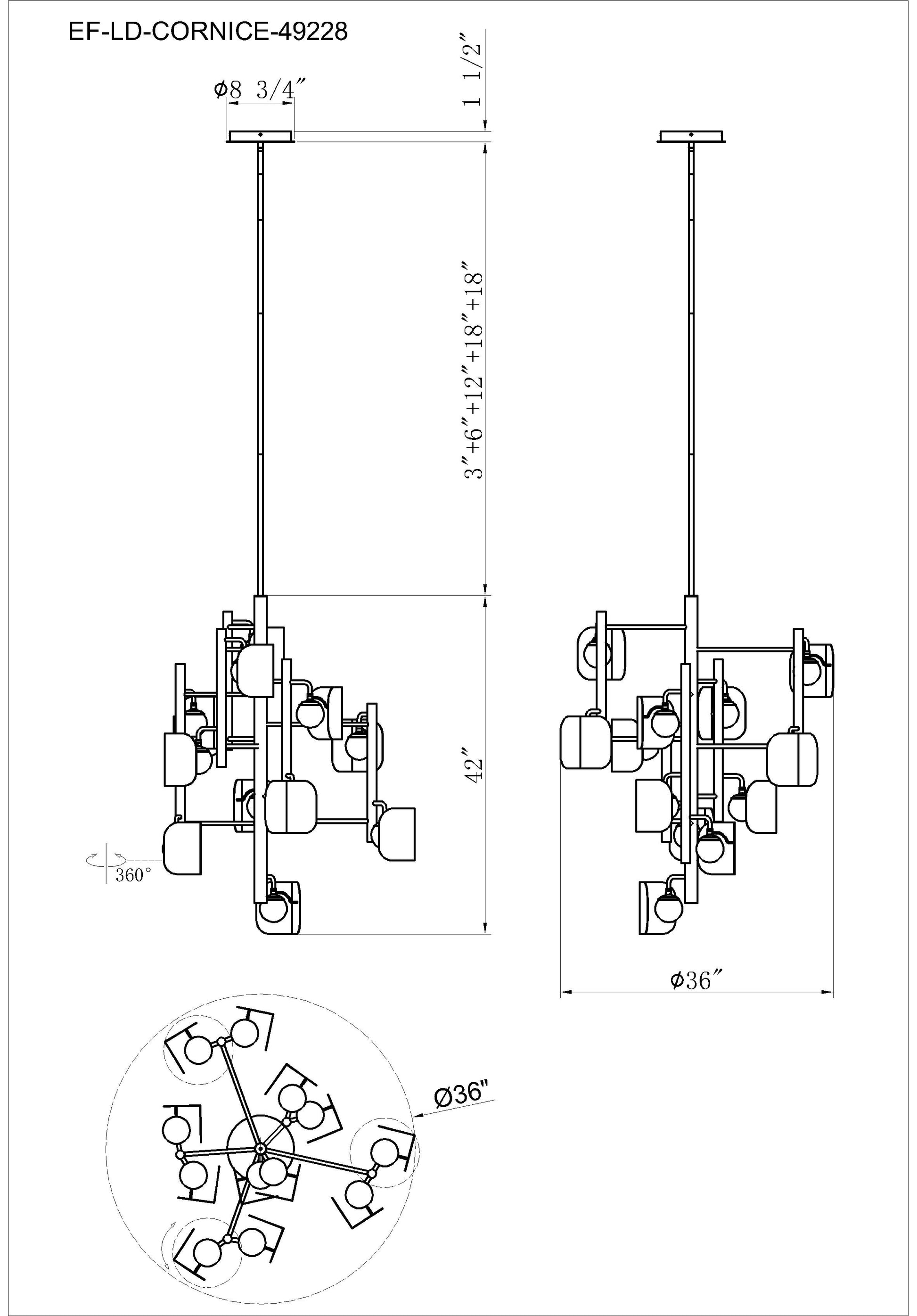 Eurofase Lighting Cornice 42" 12-Light Integrated LED Glass Shade Gold and Black Steel Chandelier