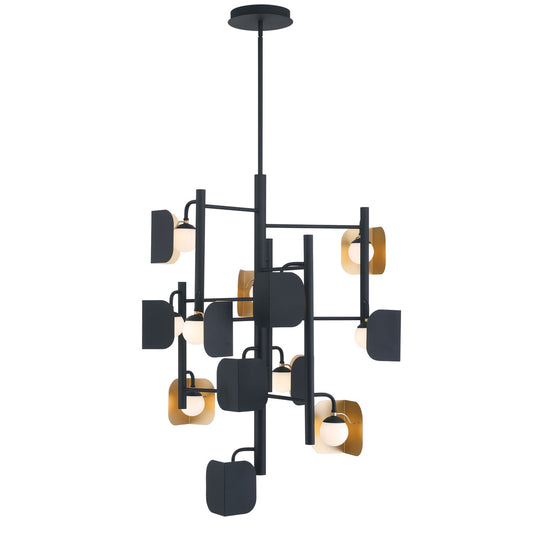 Eurofase Lighting Cornice 42" 12-Light Integrated LED Glass Shade Gold and Black Steel Chandelier