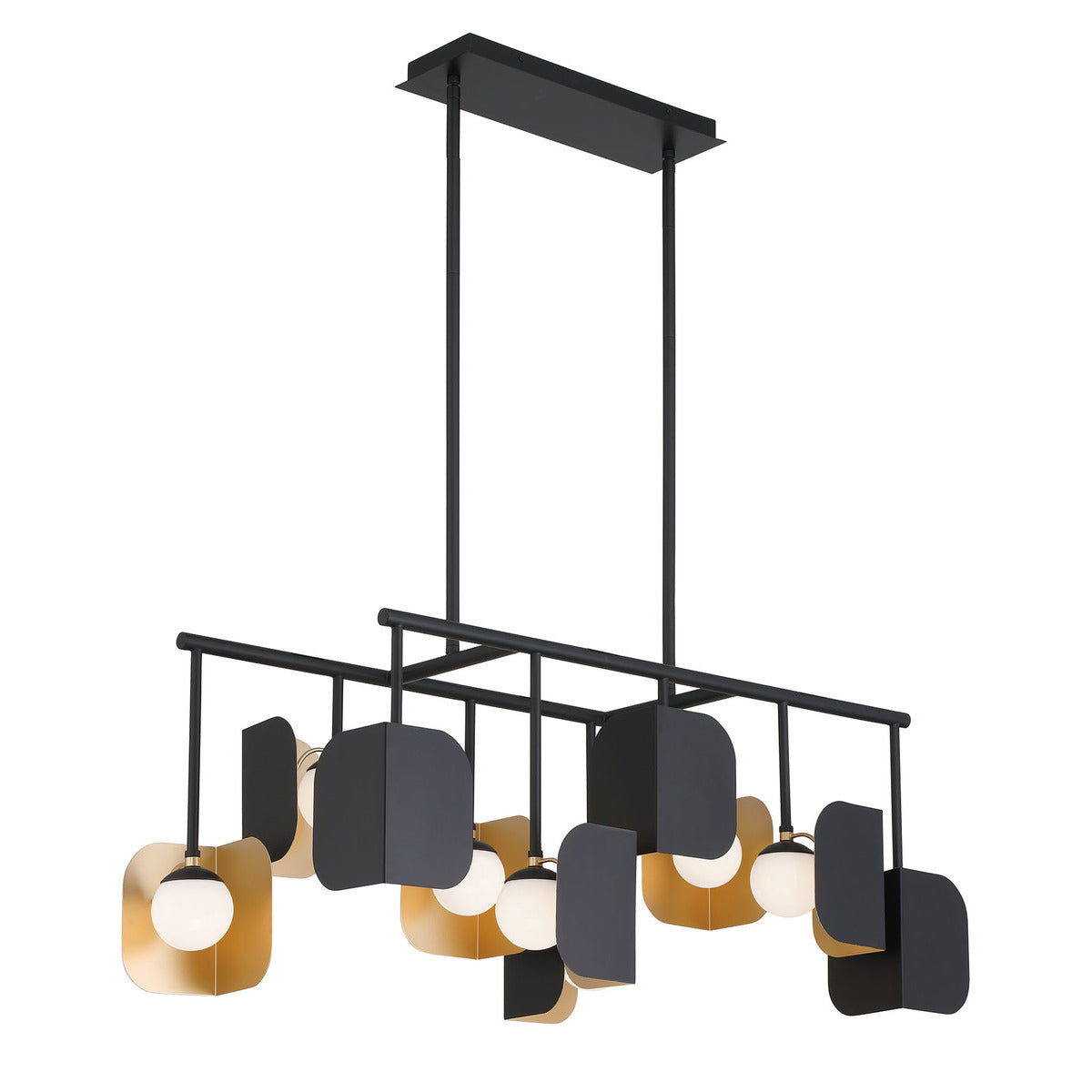 Eurofase Lighting Cornice 45" 10-Light Integrated LED Glass Shade Gold and Black Steel Linear Chandelier