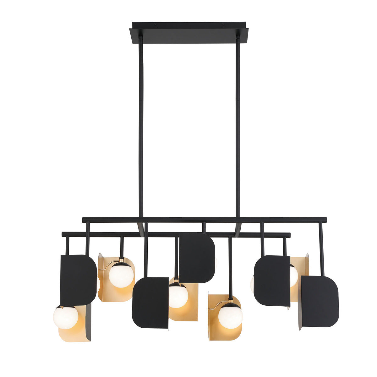 Eurofase Lighting Cornice 45" 10-Light Integrated LED Glass Shade Gold and Black Steel Linear Chandelier