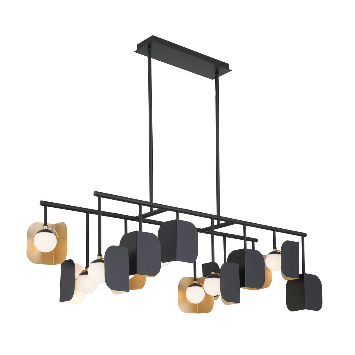 Eurofase Lighting Cornice 60" 14-Light Integrated LED Glass Shade Gold and Black Steel Chandelier