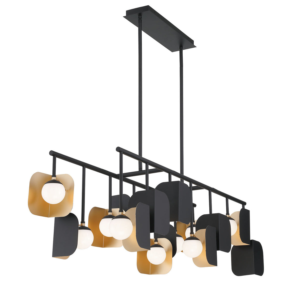 Eurofase Lighting Cornice 60" 14-Light Integrated LED Glass Shade Gold and Black Steel Chandelier