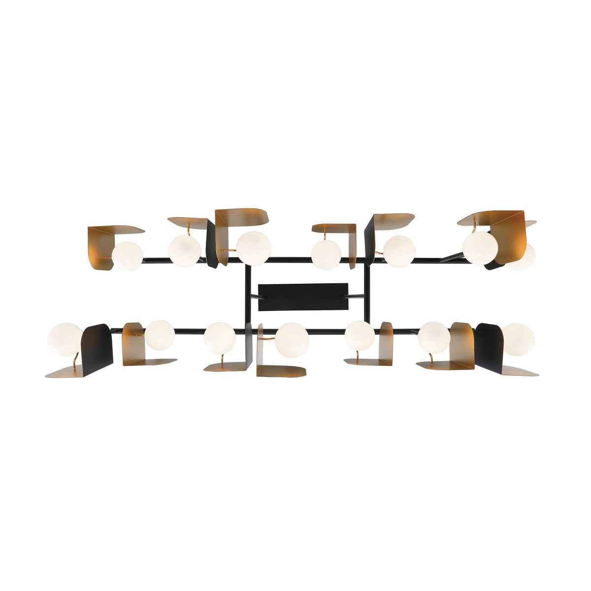 Eurofase Lighting Cornice 60" 14-Light Integrated LED Glass Shade Gold and Black Steel Chandelier