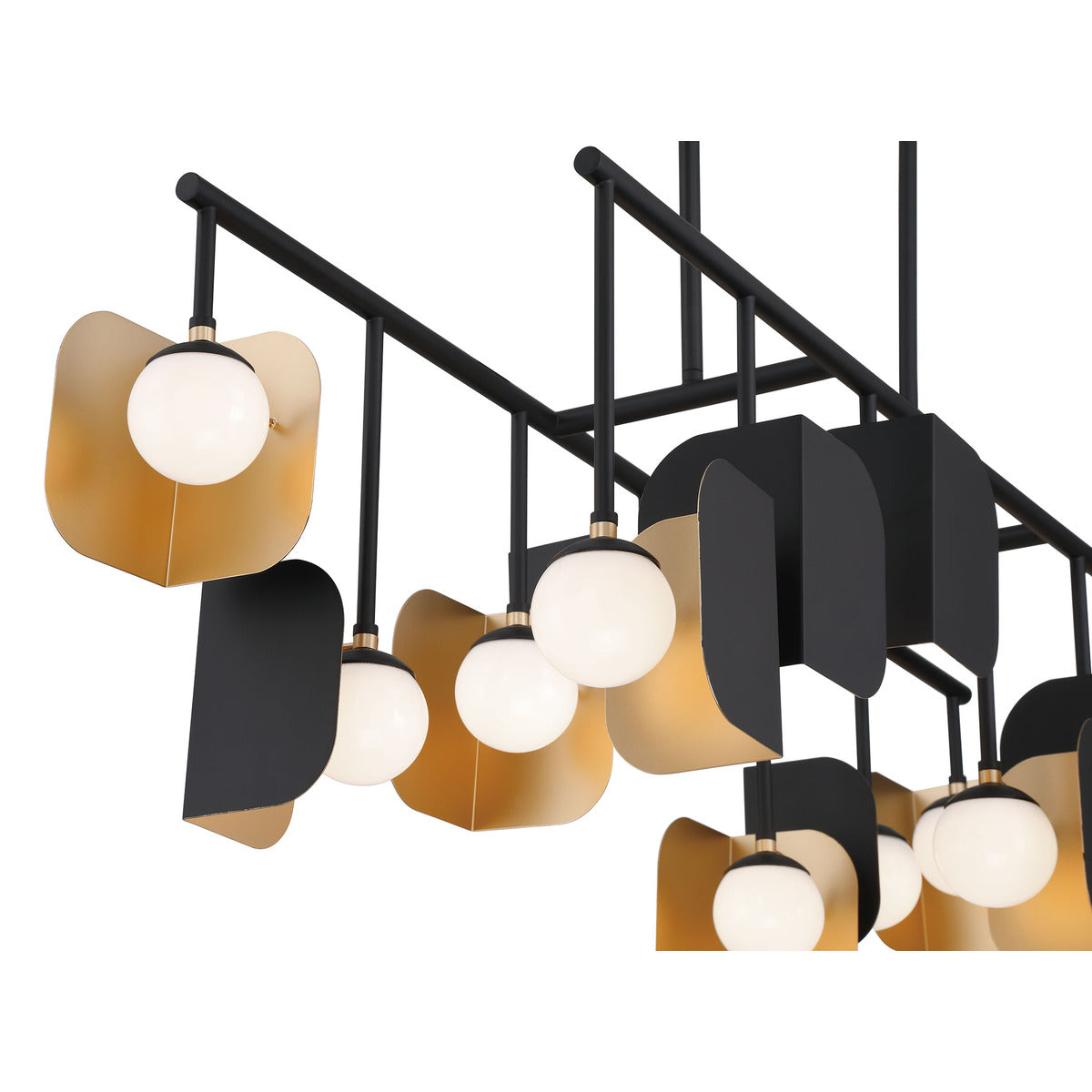 Eurofase Lighting Cornice 60" 14-Light Integrated LED Glass Shade Gold and Black Steel Chandelier