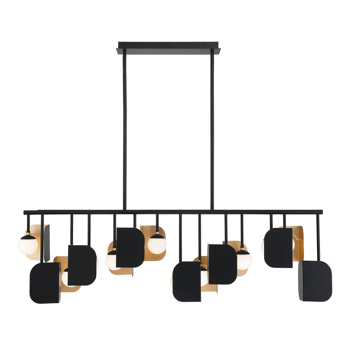 Eurofase Lighting Cornice 60" 14-Light Integrated LED Glass Shade Gold and Black Steel Chandelier